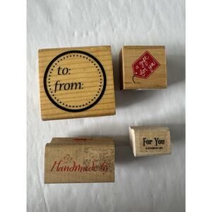 Lot Of 4 To From Handmade By For You Wood Mounted Rubber Stamp Craft #4198